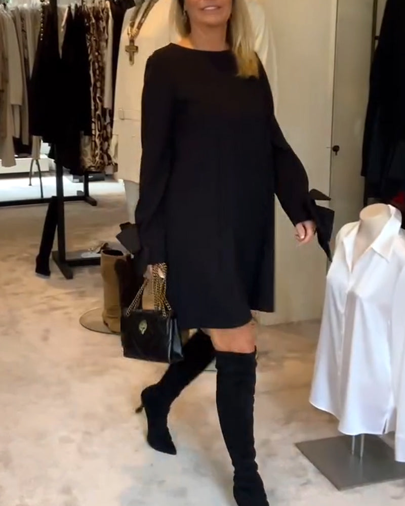 Ines™ | Women’s Bold Dress with Round Collar and Flounce Sleeves