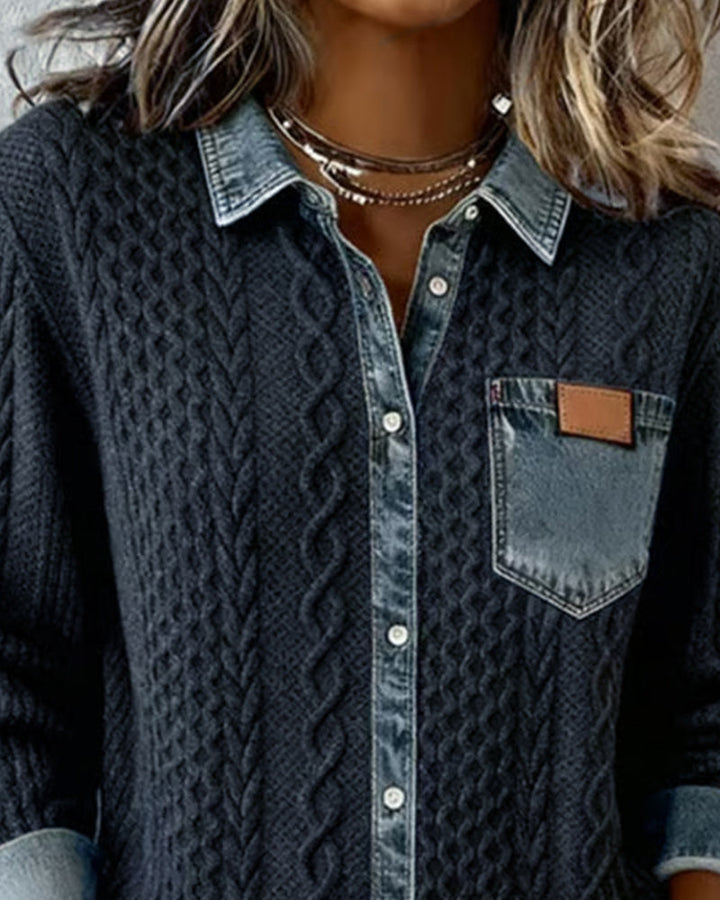 Maeve™ | Women’s Long Sleeve Shirt with Denim Patchwork