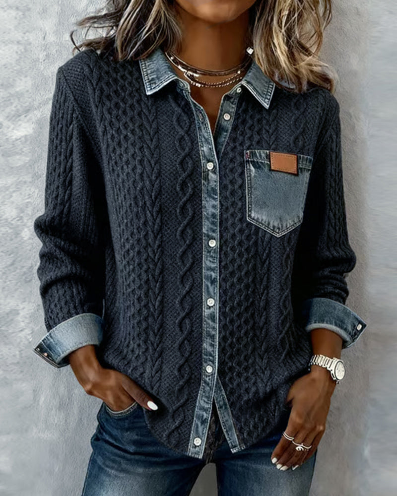 Maeve™ | Women’s Long Sleeve Shirt with Denim Patchwork