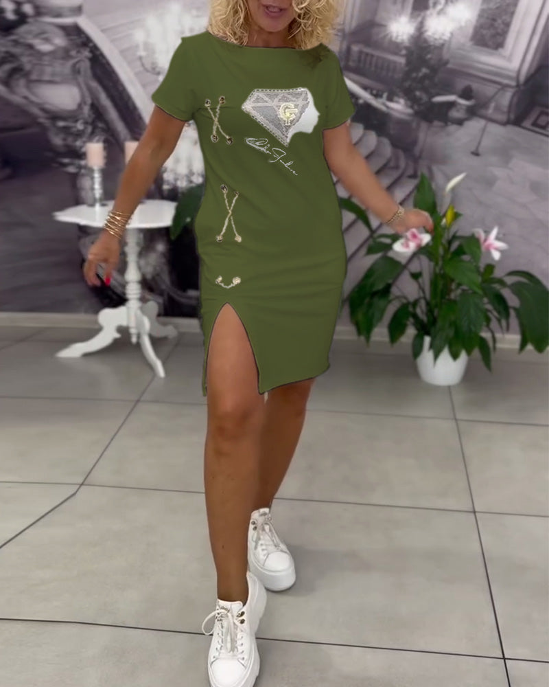 Liora™ | Women’s Printed Bodycon Dress with Slit