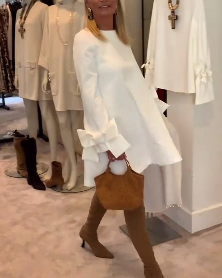 Ines™ | Women’s Bold Dress with Round Collar and Flounce Sleeves