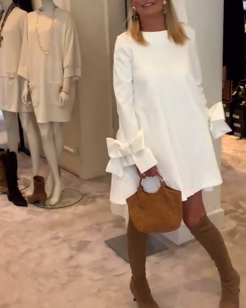 Ines™ | Women’s Bold Dress with Round Collar and Flounce Sleeves