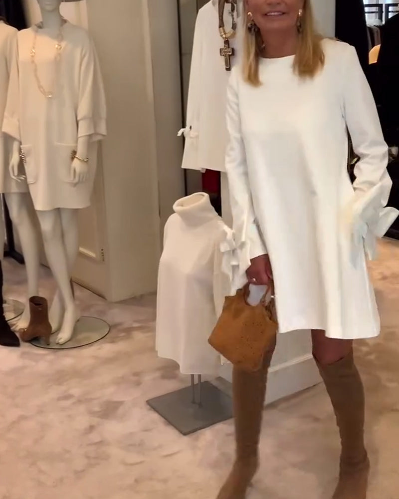 Ines™ | Women’s Bold Dress with Round Collar and Flounce Sleeves