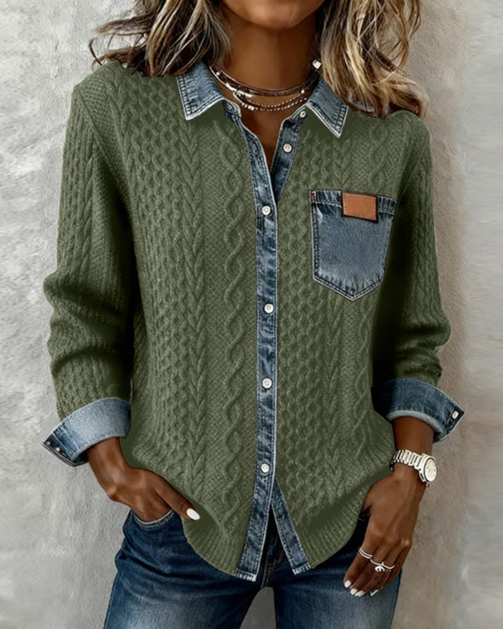 Maeve™ | Women’s Long Sleeve Shirt with Denim Patchwork