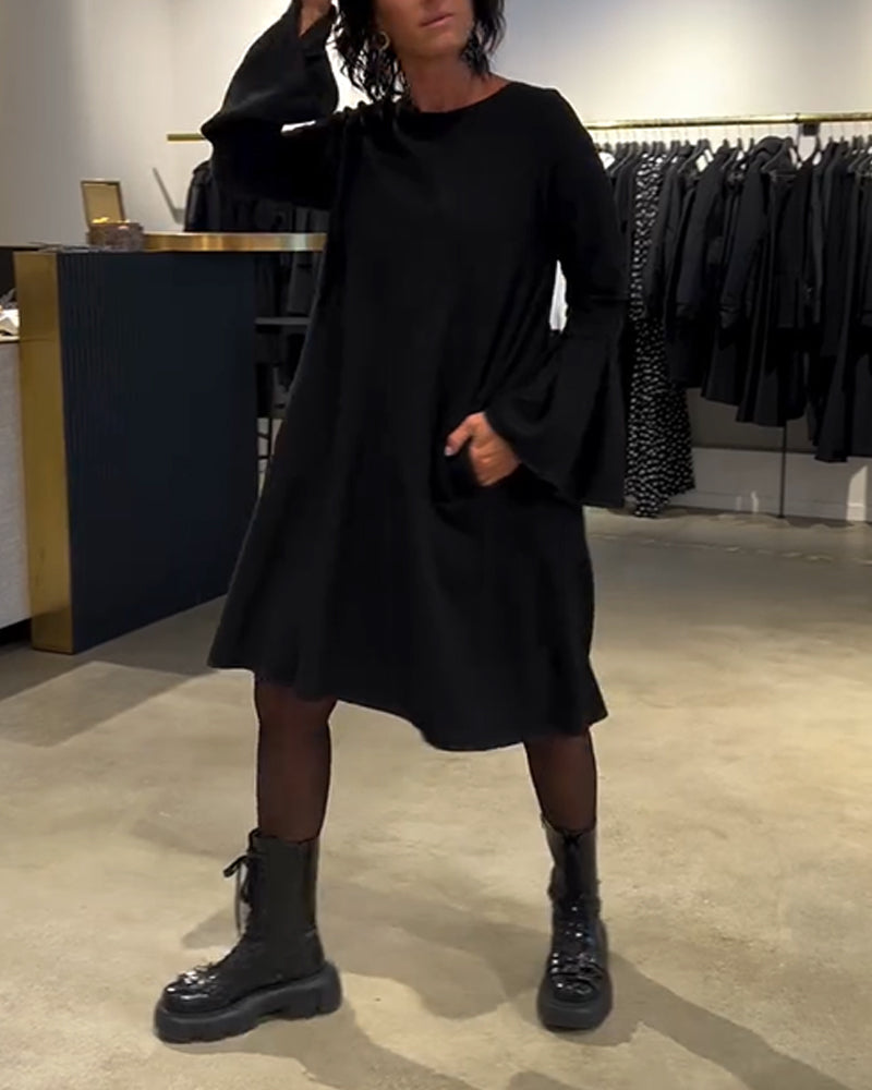 Celin™ | Women’s Solid Color Dress with Flutter Sleeves and Ruffle Detail